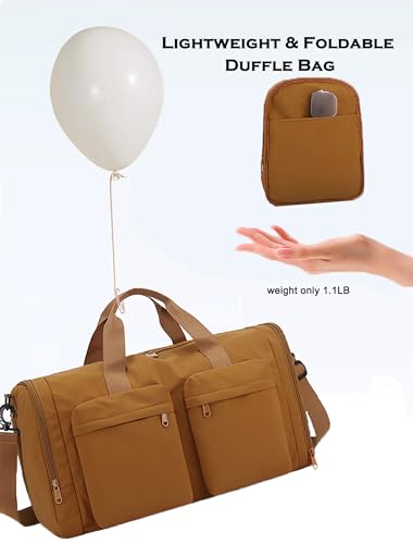 Foldable Travel Duffel Bag Collapsible Gym Duffle Bag with Shoe Compartment Wet Pocket Trolley Sleeve Carry On Duffel Bag for Men Women (Black)3