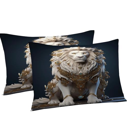 Housse de couette 160x200 lion en microfibre douce et zippée thermorégulatrice - 5