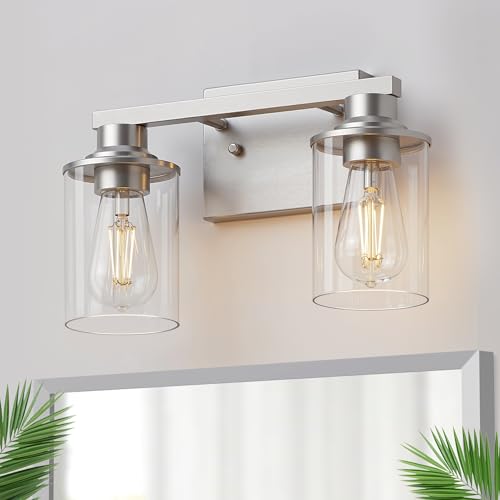 Image of DORESshop 2-Light Nickel Bathroom Vanity Light Fixture Over Mirror
