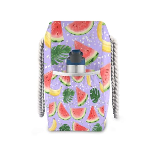 OTVEE Watermelon Slices and Tropical Leaves Beach Bags for Women Ladies Large Canvas Tote Shoulder Bag Waterproof Travel Bags for Gym Swim Pool Camping3