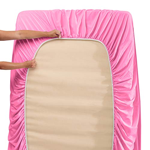Image of Hearth & Harbor Extra Deep Pocket Sheets - 4 Piece Hotel Luxury Sheet Set Fits Up to 24 inch Mattress - Ultra Soft Luxury Bed Sheet Set - Soft & Breathable - Twin, Light Pink