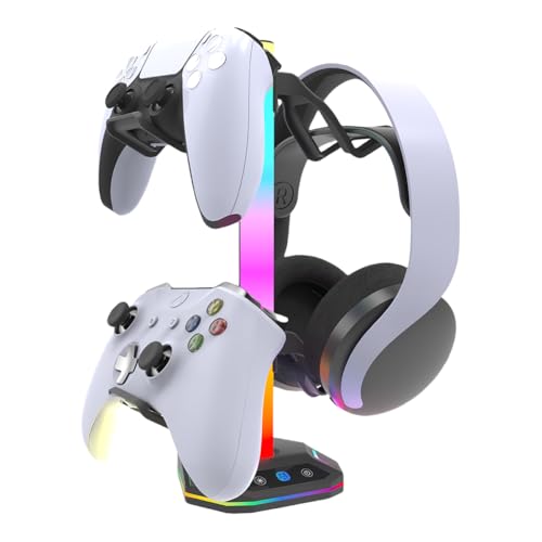GETBSTOOP Controller Holder, Headphone Stand, Gaming Controller Stand for (Xbox) Ps5 Ps4 Switch With 9 Light Modes, RGB Universal Desk Game Accessories for Ps5/Ps4/(Xbox)/Switch Pro