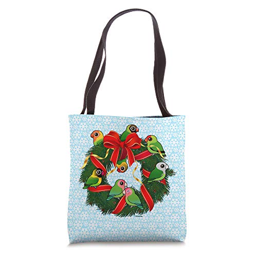 Lovebirds Christmas Holiday Wreath Pet Parrot Bird Gift Idea Tote Bag