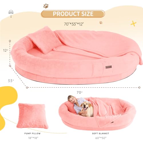 Image of Fvkind Human Sized Dog Beds for People, Human Dog Bed, 70 inchx33 inchx12 inch, Pink
