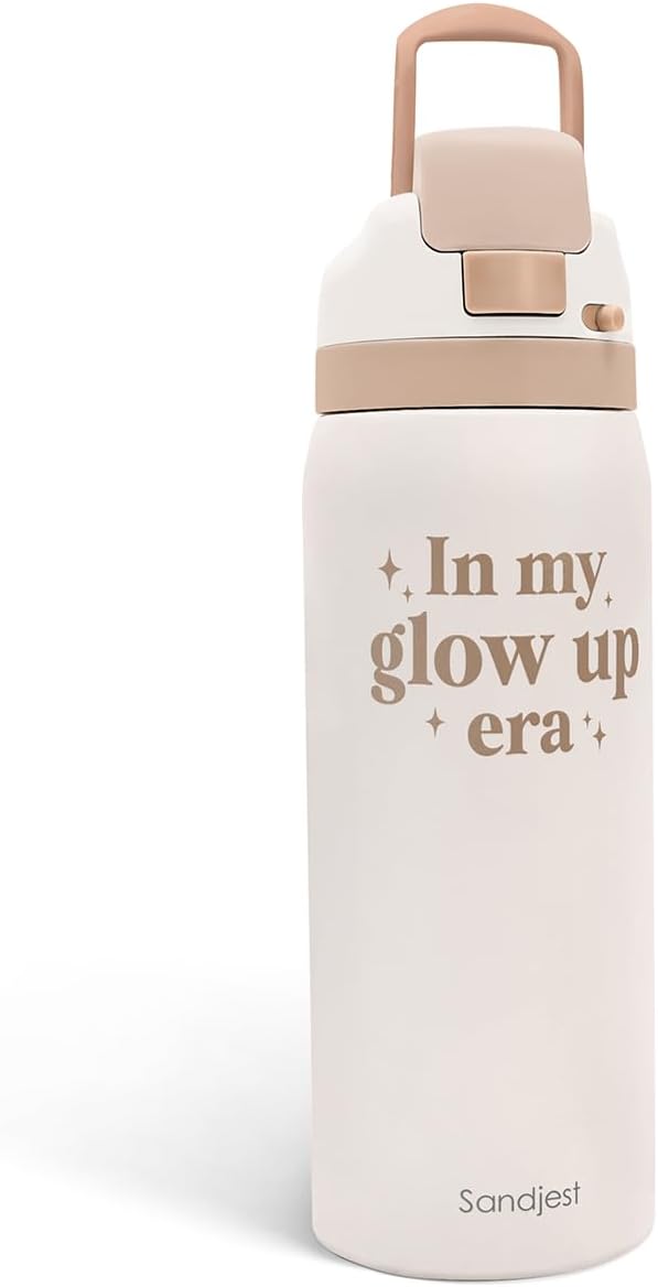 Inspiration Insulated Stainless Steel Water Bottle with Straw for Sports and Travel, In My Glow Up Era, 32oz Gifts for Women Girls Friends Teens Birthday Christmas