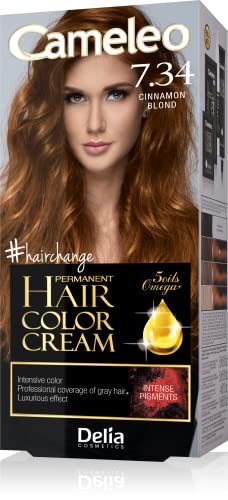 Cameleo – Permanent Hair Color Cream – Rubio canela – Color intenso y protección – 5 aceites + ácidos Omega Plus – Tinte de pelo profesional de lujo – juego completo