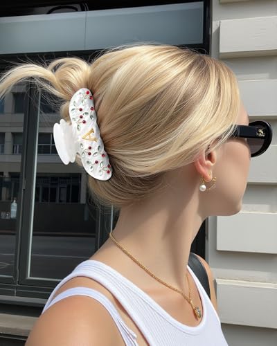 Image of AWAYTR Initial Hair Clips for Women Durable Monogram Claw Clips, Sparkling Rhinestone Cherry Letter Claw Clip Hair Accessories, Birthday Bridesmaid Gifts (A)