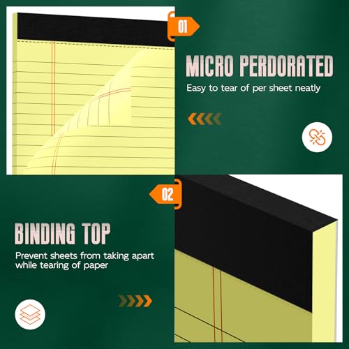 Image of Yellow Legal Pads 8.5 x 14 Note Pads, 6 Pack 8.5 x 14 Notepads, Wide Ruled Lined Paper, Micro Perforated Writing Paper, 30 Sheets Per Notepad for Work /School /Office