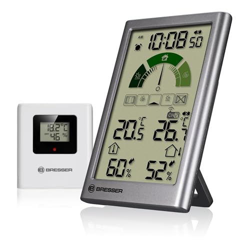Bresser Thermo-Hygrometer mit Lüftungsempfehlung Raumklima-Indikator, Max.-/Min.-Speicher, Außensensor bis 80m