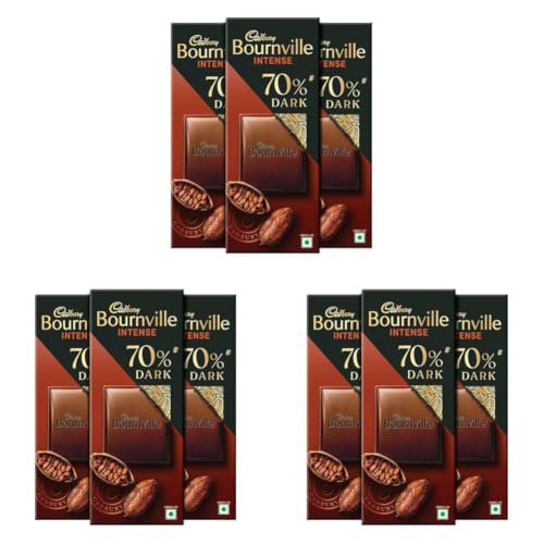 Image of Cadbury Bournville Rich Cocoa 70% Dark Chocolate Bar, 75 Gm (Pack Of 9)