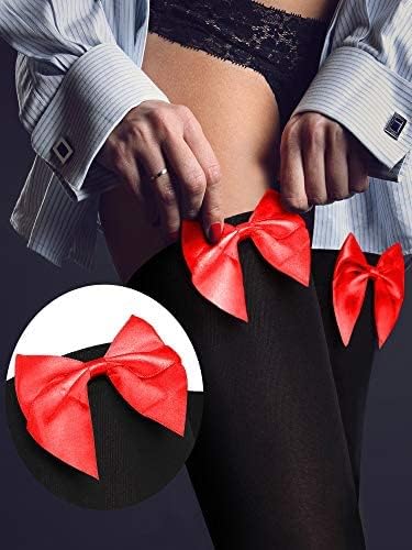 Miniatura 3 de 3 pares de medias de encaje para mujer con moño, altura al muslo para el día de San Valentín, para vestidos.