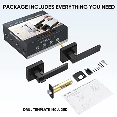 Ticonn Black Door Handle Heavy Duty, Matte Black Door Knob Reversible Square Door Lever For Bedroom, Bathroom And Rooms (Privacy Lock, 1-Pack) #TOP3
