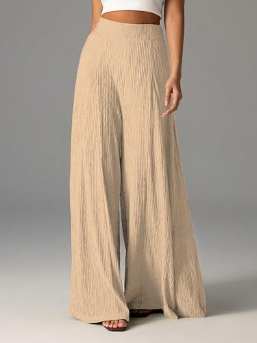 Image of Shasmi Women's Elegant High Waist Wide Leg Pants - Textured Solid Color Loose Fit Long Trousers | Casual Beach & Airport Outfit | Lightweight Flowy Palazzo Style (Trouser 259)