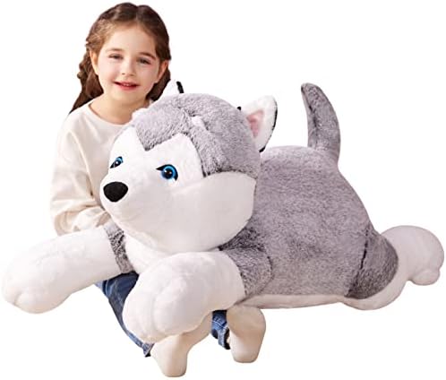 IKASA Large Husky Stuffed Animal Plush Toys - Dog Soft Toy Puppy Giant Cute Huge Big Size Jumbo Kawaii Fluffy Plushy Fat Oversized Plushie - Gifts for Kids Girls Boys Girlfriend (78cm, Grey)