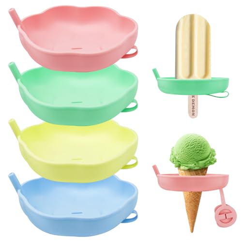 4 Stück Tropffrei Eis am Stiel Halter für Kinder, Wiederverwendbare Silikon Eishalterung in 4 Farben, Eis Tropfschutz, BPA-frei, Mit Integriertem Strohhalm, Perfekt für Sommer und Kindergeburtstage