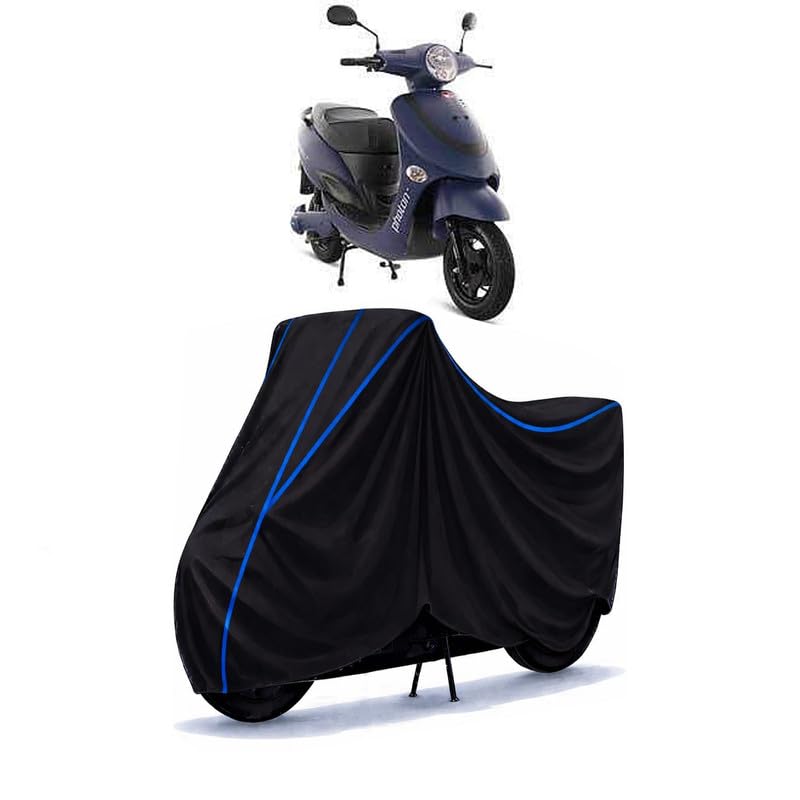 Image of Scooty Cover Water Resistant for Photon | Universal Scooter & Bike Cover | Heavy Duty UV Protection | Dust, Rain & Scratch Protection | Elastic Fit All Weather Indoor Outdoor | Black with Blue Piping