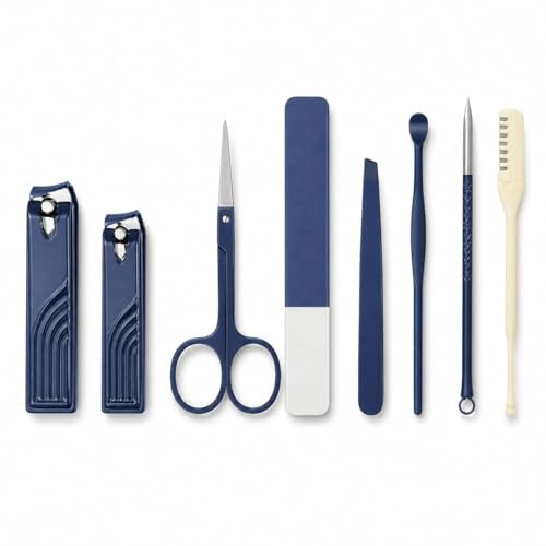 Image of 8 in 1 Manicure Pedicure Kit with Travel Storage Case - Stainless Steel Nail Clipper Set with Scissors, Tweezer, File & Ear Pick | Portable Grooming Tools for Men Women Home Travel Use