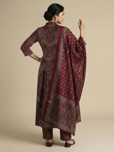 Image of ANNI Designer Women's Viscose Printed A-Line Kurta Set with Pant and Dupatta | Ethnic Wear Dress | V-Neck | 3 /4 Sleeve Indian Traditional Outfit for Women
