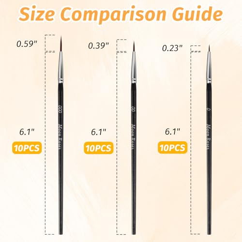 Moon Roses 30 Pcs Miniature Detail Paint Brush Set, 3rd Generation Tiny Liner Brushes, 3 Sizes (0, 00, 000) Fine Tip Paint Brush for 40K Model Crafts, Watercolor Acrylics Oil & Nail Painting