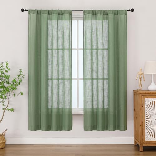 Yarı Şeffaf Perdeler 150 cm Uzunluk Oturma Odası için 2 Panel, Işık Filtreleme Suni Keten Şantuk Dokulu Çuval Bezi Yumuşak Havadar Pencere Perdesi Yatak Odası için Perdeler, Her biri 100 cm