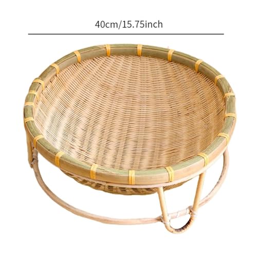 Sdlnklm Bambusgeflochtenes Katzennest, Sommerhaus, Tragbar, Freistehend, Futterkorb für Obst Und Gemüse, für Kätzchen, 40 cm-3