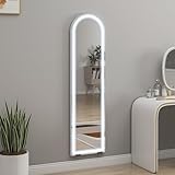 HOMCOM Ganzkörperspiegel mit Beleuchtung 150 x 40 cm Großer Bodenspiegel mit dimmbaren LEDs, 3 Lichtfarben, Memory-Funktion, gewölbt, zum Hängen oder Anlehnen an die Wand, für Schlafzimmer, Weiß