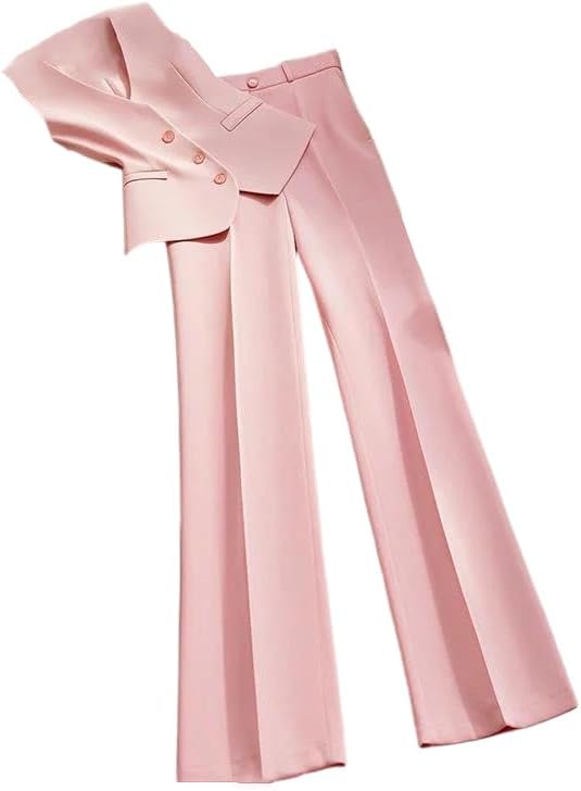Womens Two Piece Blazer Vest and Pant Suit V Neck Single Breasted Waistcoat High Waist Wide Leg Trousers Formal Outfit
