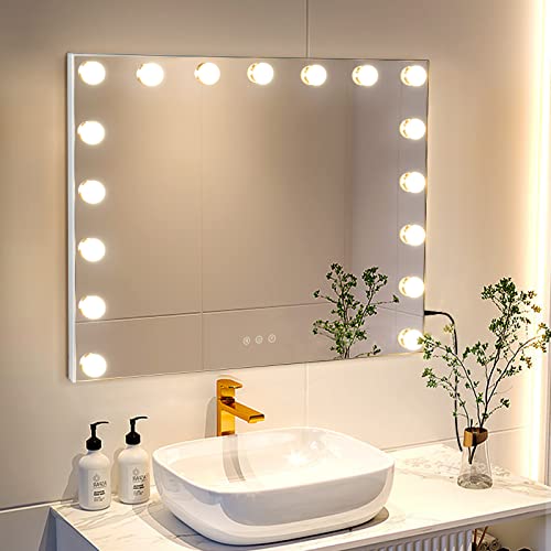 Daslava Vanity Mirror With Lights 25" X 21" Large Hollywood Vanity Mirror With Lights 17 Bulbs 10X Magnifying Compact Mirror, 3 Colors Modes, Touch Control Mirror With Lights, Usb Charging Port #TOP3