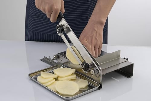 10inch Manual Meat Slicer - Heavy Duty Slicing Machine for Deli, Home, n BBQ - Frozen Meat Cleaver Knife Quick Prepare Ham, Bacon, Veggies, Herb, Root, Ginseng, Fish, Cheese, Ribs n Beef Jerky - Thumbnail 6