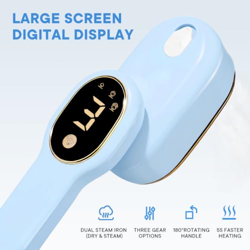 Image of Smart Travel Steamer for Clothes, 1200W Handheld mini travel Steam All-in-One Portable Steamer Iron with LCD Display, 3 Steam Modes & 5s Fast Heat-up, Garment Steamer for Travel (Blue)