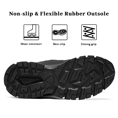 SILENTCARE Men's Winter Waterproof Snow Boots Warm Slip On Mid-Calf Booties Lightweight Outdoor Athletic Shoes Black 11 US