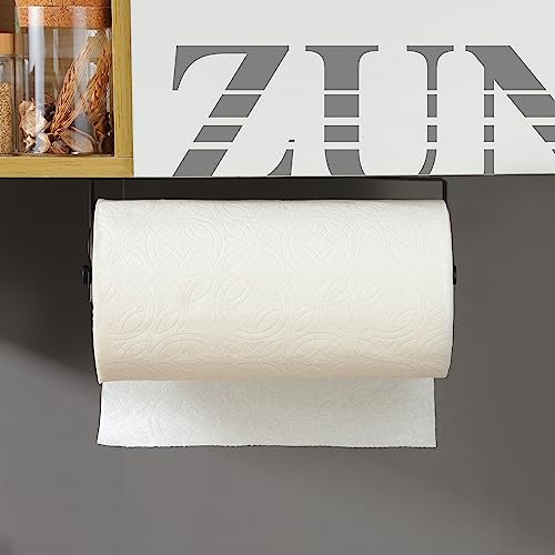 Image of ZUNTO Black Paper Towel Holder Cabinet Door or Under Cabinet - Self Adhesive Big Roll Rack, Wall Mount Paper Towel Bar for Kitchen, Stainless Steel,