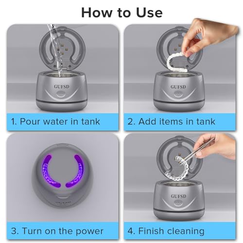 Image of Ultrasonic Retainer Cleaner, 180ML /45kHz Portable Ultrasonic Jewelry Cleaner, Quiet Operation Ultrasonic Cleaner Machine for Dentures,Aligners,Mouth Guards,Night Guards (Gray)