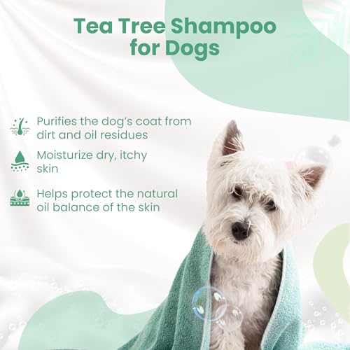 Bio PetActive Tea Tree Oil Dogs Shampoo - Natural Moisturizing & Anti Itch Dog Shampoo, pH Balanced, Paraben Free, Naturally Ingredients, 13.53 Fl oz