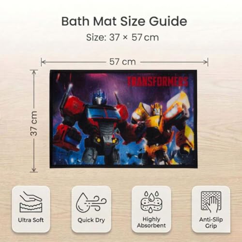 Image of Athom Living Premium Anti Slip Printed Kids Bathmat, Durable Nylon Fabric, Soft Texture, Easy to Clean, Stylish Home Decor Mat for Doorway & Kids Room, 37x57 cm, Multicolor (Transformer Characters)