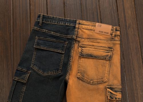 Men's Street Fashion Multi Pocket Straight Tube Asymmetrical Workwear Jeans4