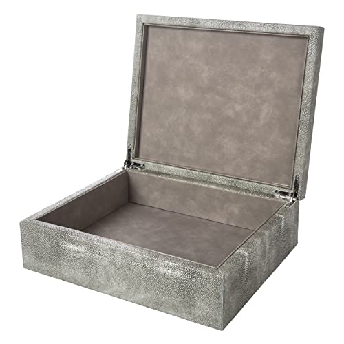 Zodax Moorea Grey Shagreen Leather Decorative Storage Box With Suede Interior For Home Décor And Office Use – 11" X 9" Large #TOP1