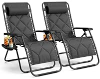 KEPLIN Set of 2 XXL Premium Heavy Duty Quilted Zero Gravity Chairs - Luxurious Garden Recliners, Adjustable Headrest, Cup & Phone Holder, Foldable, Easy to Clean Patio Sun Loungers (Charcoal)