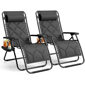 KEPLIN Set of 2 XXL Premium Heavy Duty Padded Diamond Zero Gravity Chairs – Luxurious Garden Recliners, Adjustable Headrest, Cup & Phone Holder, Foldable, Patio Sun Loungers – 150kg Weight Capacity