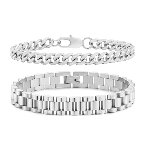 Gourmette VNOX lot de 2 bracelets à chaîne pour homme et femme
