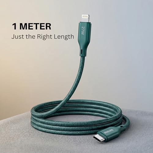 Image of PHILIPS DLC4130LT /94 27W iPhone Original Type-C to Lightning Fast Charging Cable (1m, Crystal Teal) | MFi Certified | 480Mbps | Nylon Braided | Compatible with iPhone & Other Lightning Devices