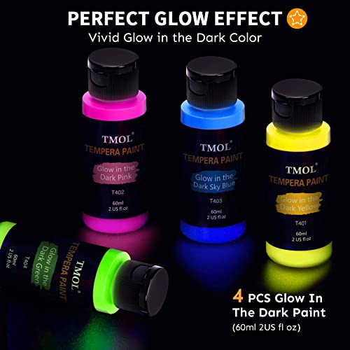 40 Colors Washable Tempera Paint Set, (2 oz Each) Liquid Poster Paint with Brushes, Sponges, Palette, Non-Toxic Paint with Fluorescent Glitter Metallic Neon Colors