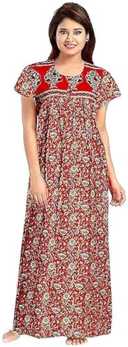 Image of YUKATA Nighty for Women Cotton Printed Maxi Gown Ankle Length Nighty Night Dress Gown for Women Maxi - Free Size (Pack of 2)