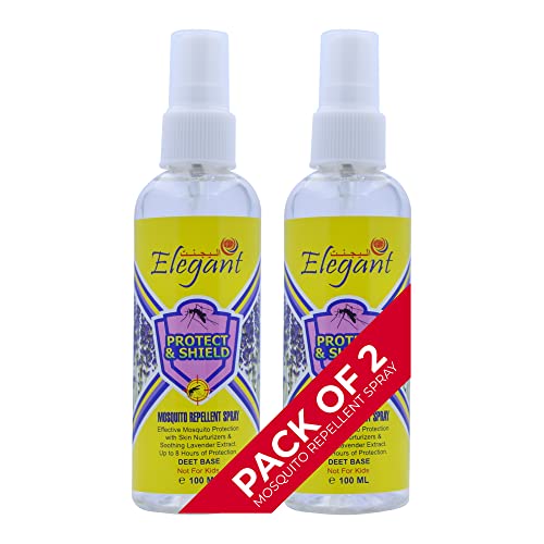 Elegant Mosquito & Tick Repellant Spray 100ML Pack of 2 LAVENDER Extract DEET base Tick Insect & Mosquito Repellant | 8H Protection Protect & Shield Spray | NOT FOR KIDS Anti-bug Spray