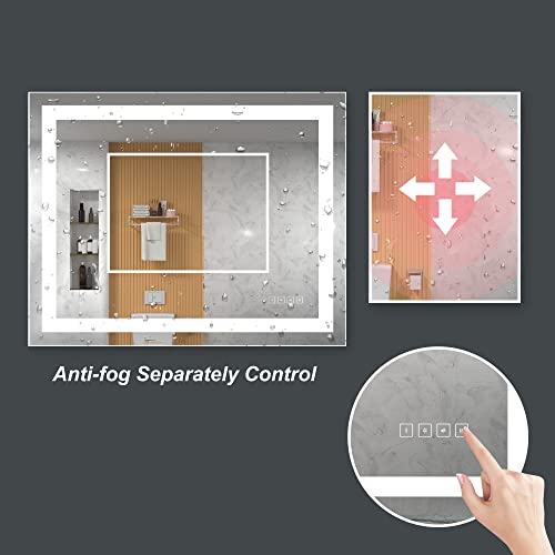 Hauschen Home 32 X 40 Inch Led Lighted Bathroom Mirror, Wall Mounted Dimmable Makeup Vanity Mirror, Anti-Fog Mirror, 3-Color Adjustable Warm/Natural/White Light, Horizonal & Vertical, Etl Listed #TOP7