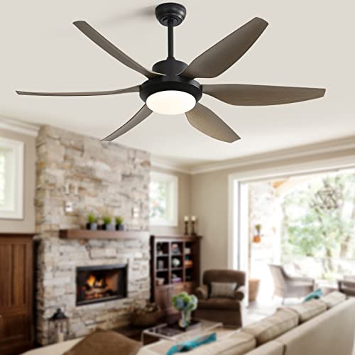 Rela Mall 54'' Ceiling Fans With Lights Remote Control,Indoor Outdoor Ceiling Fan With 6 Abs Blades For Patio Bedroom Living Room Office,In Grey Wood Grain #TOP3