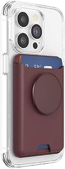 PopSockets Phone Wallet with Expanding Grip, Phone Card Holder, Wireless Charging Compatible, Wallet Compatible with MagSafe - Oxblood Alum