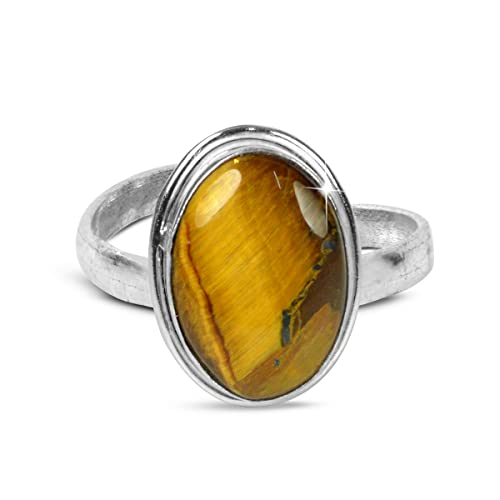 Image of Reiki Crystal Products Natural Certified Tiger Eye Ring, Tiger Eye Gemstone Ring, Adjustable, Golden & Brown