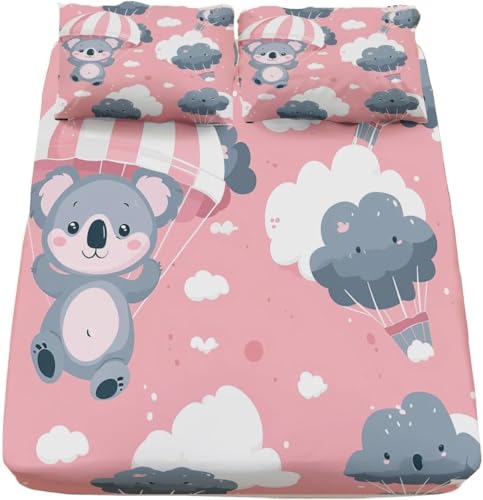 Sabanas 90x190 Infantil Coala, 3D impresión Gris Sábana Bajera de Microfibre Suave y Cómoda, Funda de Colchón Sábana con...