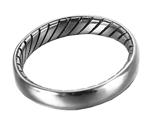 ALEXTINA Men's Silver Tone Domed Stainless Steel Ring Diagonal Grooves Inside Size 9